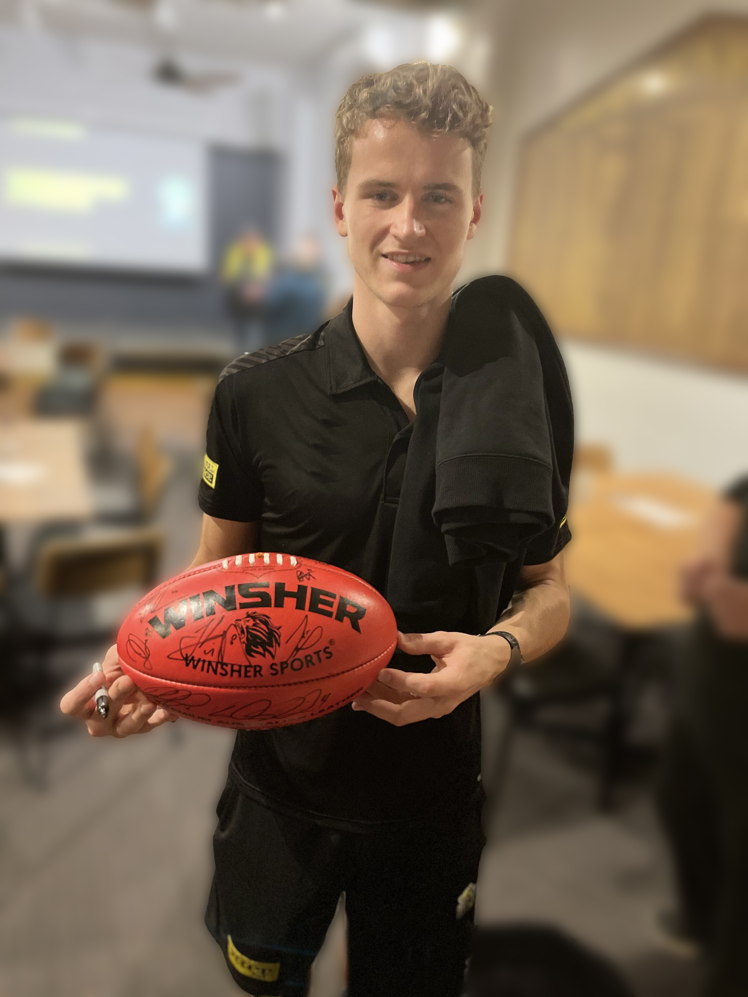 Richmond FC AFL team players at the launch of Winsher Sports Australian Rules Football