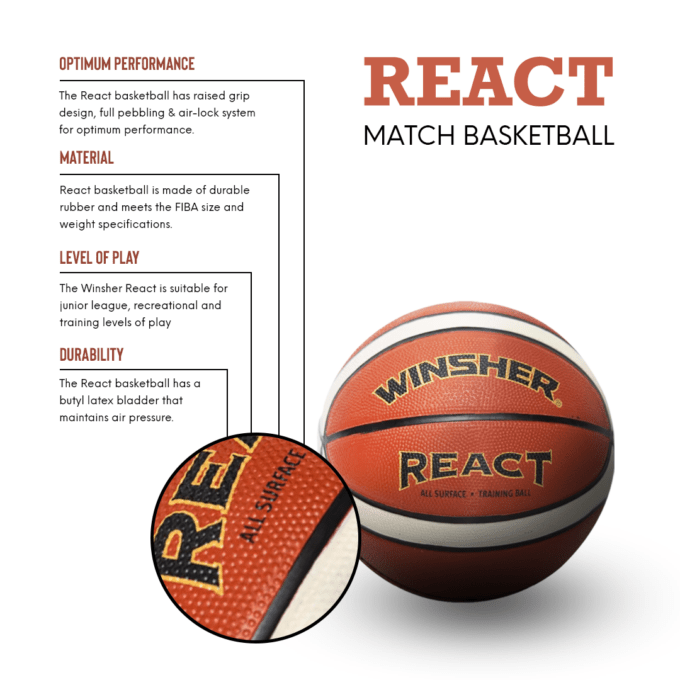 react brown basketball text overlay