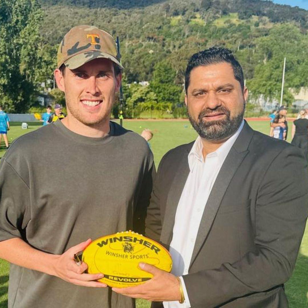 How Indian migrant and Winsher Sports owner Nitin Saby (pictured right) broke into the AFL manufacturing game